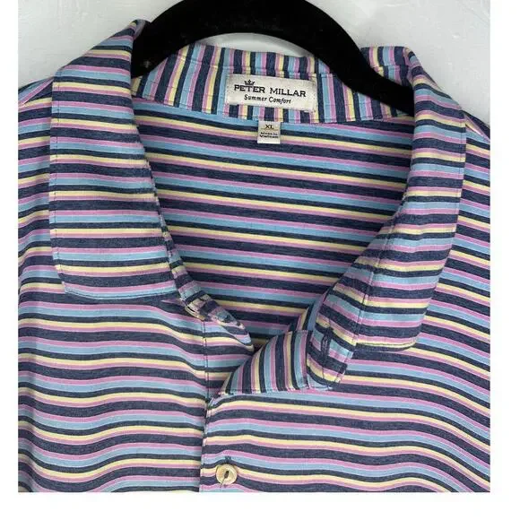 Peter Millar Summer Comfort Golf Shirt Men's Size XL Striped Purple Blue Polo - Picture 9 of 10